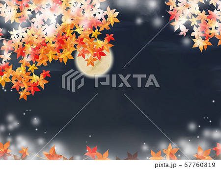 水彩の紅葉と満月 67760819