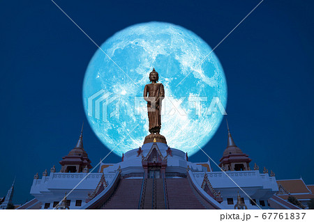 Super Buck moon on night sky in the Asanha bucha 67761837