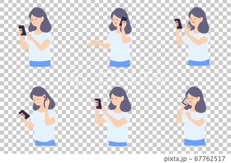 スマホを持つ女性のイラスト素材