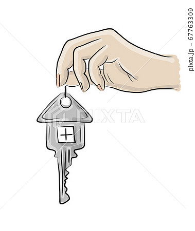 Hand with key from house, sketch for your design Hand with key from house, sketch for your design 67763309