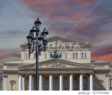 Bolshoi Theatre (Large, Great or Grand Theatre, also spelled Bolshoy) on a cloud background, Moscow, Russia Bolshoi Theatre (Large, Great or Grand Theatre, also spelled Bolshoy) on a cloud background, Moscow, Russia 67764560