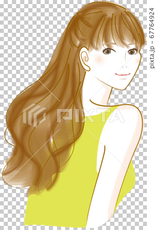 綺麗なロングヘアで振り向く若い女性のイラスト素材