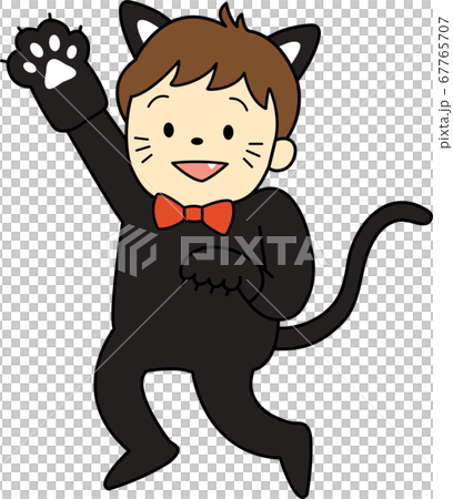 ハロウィンの仮装をする子ども達シリーズ 黒猫 男の子 アウトラインあり のイラスト素材