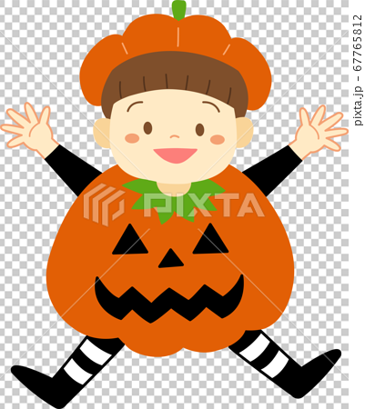 ハロウィンの仮装をする子ども達シリーズ かぼちゃ 男の子 アウトラインなし のイラスト素材