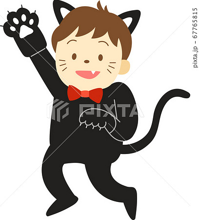 ハロウィンの仮装をする子ども達シリーズ 黒猫 男の子 アウトラインなし のイラスト素材