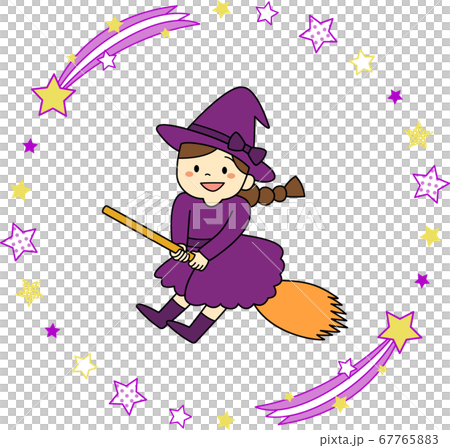 ハロウィンの仮装をする子ども達シリーズ（魔女・女の子・アウトラインあり）と星のフレーム 67765883