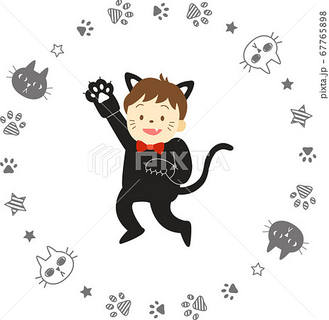ハロウィンの仮装をする子ども達シリーズ 黒猫 男の子 アウトラインなし と猫のフレームのイラスト素材 67765898 Pixta