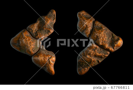Set of rocky symbols left and right angle bracket . Font of stone on black background. 3d 67766811