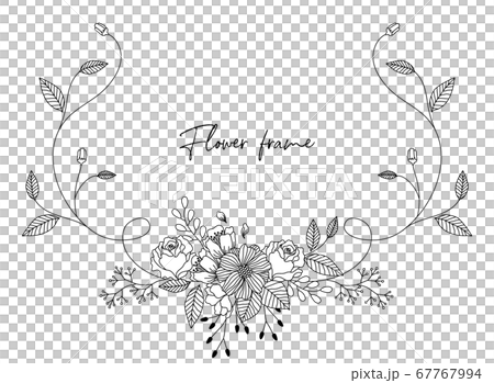 ハートと花のアナログ風線画のフレーム枠のベクターイラスト 67767994