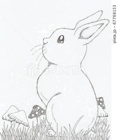 野原とウサギの手描きイラストのイラスト素材