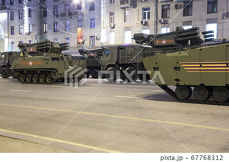 Russian weapons. Rehearsal of military parade (at night) near the Kremlin, Moscow, Russia.Celebration of the 70th anniversary of the Victory Day(WWII) Russian weapons. Rehearsal of military parade (at night) near the Kremlin, Moscow, Russia.Celebration of the 70th anniversary of the Victory Day(WWII) 67768312