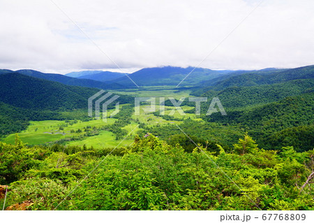 尾瀬　山ノ鼻から至仏山への登山道から尾瀬ヶ原を見る 67768809