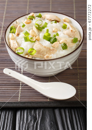 Ginger chicken Jook Rice Porridge close-up in a 67772272