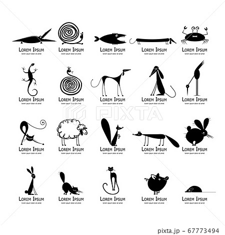 Set of 20 animals, black silhouette for your design Set of 20 animals, black silhouette for your design 67773494