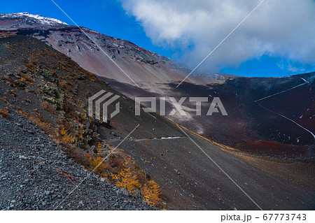 静岡県 富士山 宝永山火口縁から望む山頂の写真素材