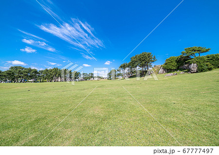 青森県八戸市 種差海岸の綺麗な風景の写真素材