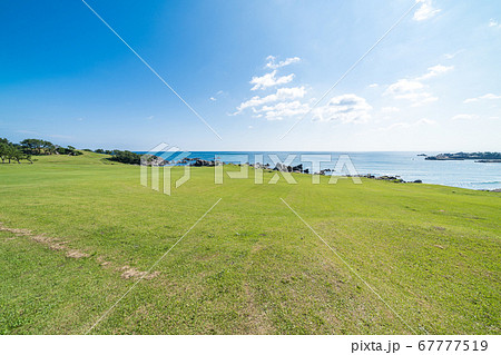 青森県八戸市 種差海岸の綺麗な風景の写真素材
