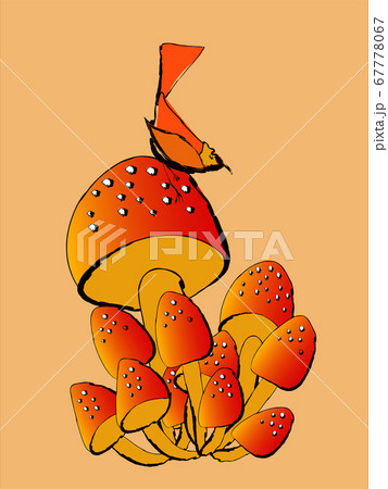 Mushrooms and bird in autumn 67778067