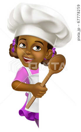 Black Girl Cartoon Child Chef Kid Sign 67778259