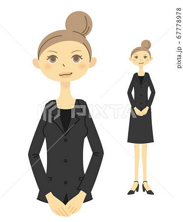 美しい立ち姿の黒いスーツの女性のイラスト素材