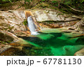 新緑の季節の藤河内渓谷　エメラルドグリーンの甌穴 67781130