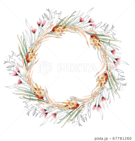 Watercolor boho floral wreath. Bohemian natural frame: leaves, feathers, flowers, Isolated on white background. Artistic decoration illustration. Save the date, wedding design,valentine's day Watercolor boho floral wreath. Bohemian natural frame: leaves, feathers, flowers, Isolated on white background. Artistic decoration illustration. Save the date, wedding design,valentine's day 67781260