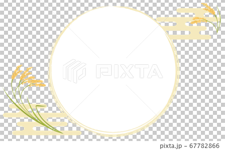 実った稲と丸フレームのイラスト、和風背景 67782866