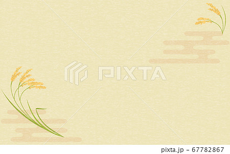 実った稲と丸フレームのイラスト、和風背景 67782867