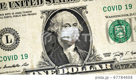 Coronavirus in USA, 1 dollar money note with face Coronavirus in USA, 1 dollar money note with face 67784608