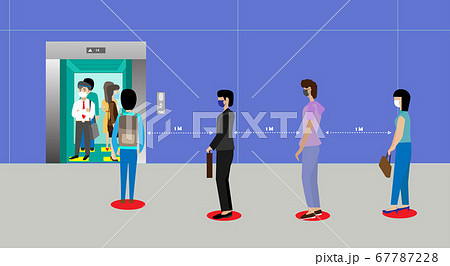 New, normal and social distance Spacing for using elevators in buildings The concept of stopping the spread of coronavirus 67787228