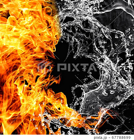 炎と水が渦巻く抽象的な背景のイラスト素材