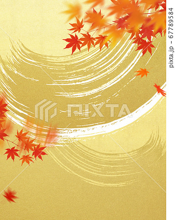 金箔の波と紅葉の背景のイラスト素材