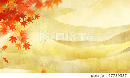 金箔の波と紅葉の背景のイラスト素材