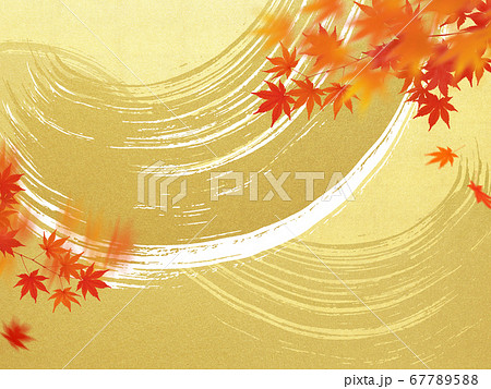 金箔の波と紅葉の背景のイラスト素材 6775