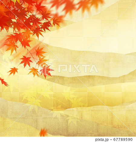 金箔の波と紅葉の背景 金箔の波と紅葉の背景 67789590