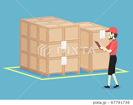 Man Check Warehouse Crates Illustration 67791736