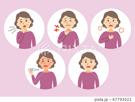 中高年の女性 具合が悪い1 新型コロナウイルス症状のイラスト素材