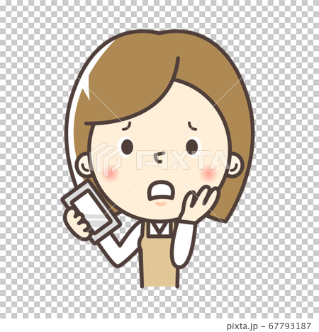 Housewife with a troubled expression while holding a smartphone 67793187