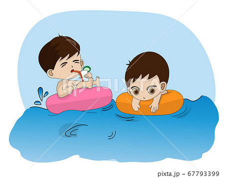 Children playing in the pool, two little boys are having fun 67793399