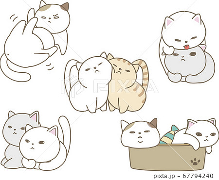仲良しな猫達 白猫 茶トラ 三毛猫 グレー猫のイラスト素材 [67794240