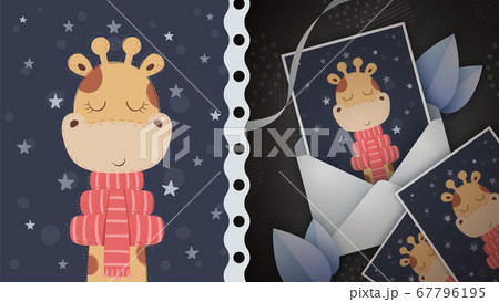 Winter giraffe idea for greeting card. 67796195