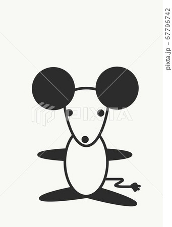ネズミの立ち姿をモノトーンで描いたイラストのイラスト素材