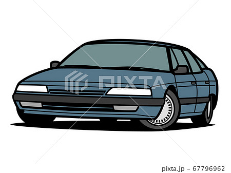 フレンチプレミアムセダン 青色系 自動車イラストのイラスト素材
