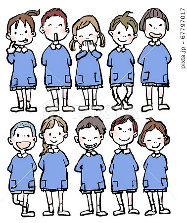 スモックの幼児いろいろ幼稚園児と保育園児たち 青のイラスト素材 スモックの幼児いろいろ幼稚園児と保育園児たち 青のイラスト素材