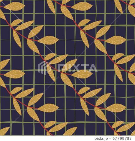 Autumn herbal orange branches pattern on dark blue 67799785