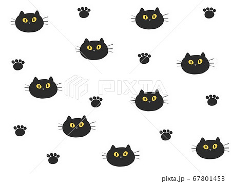 シンプルな黒猫と肉球の背景のイラスト素材
