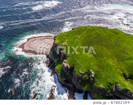 Aerial of Glashedy Island , an uninhabitated island west of Trawbreaga Bay - Donegal, Ireland 67802164