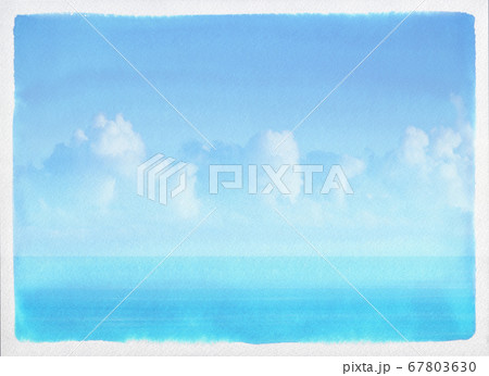 手描きの水彩タッチで描く 入道雲と夏の海 のイラスト素材 手描きの水彩タッチで描く 入道雲と夏の海 のイラスト素材