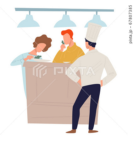 Gourmands tasting dishes prepared by chef, culinary show 67807385