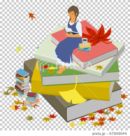 Isometric vector illustration of a woman relaxing and reading in the fall of reading Isometric vector illustration of a woman relaxing and reading in the fall of reading 67808044